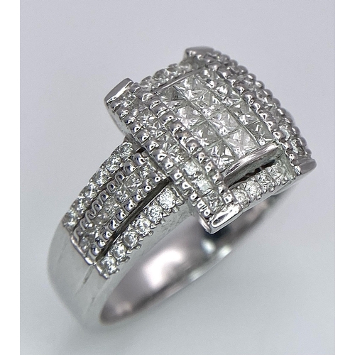 997 - 18K WHITE GOLD DIAMOND RING, APPROX 0.93CT DIAMONDS, WEIGHT 7.6G SIZE N