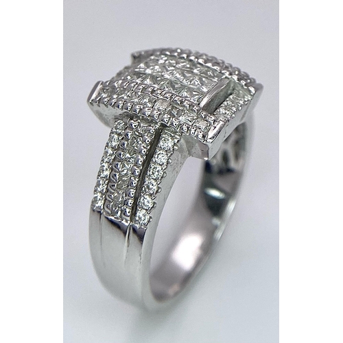 997 - 18K WHITE GOLD DIAMOND RING, APPROX 0.93CT DIAMONDS, WEIGHT 7.6G SIZE N