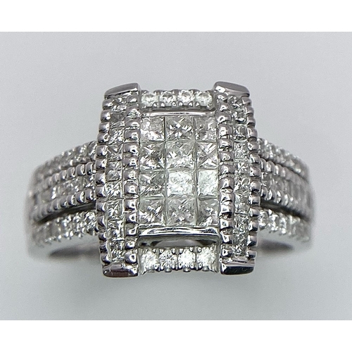 997 - 18K WHITE GOLD DIAMOND RING, APPROX 0.93CT DIAMONDS, WEIGHT 7.6G SIZE N