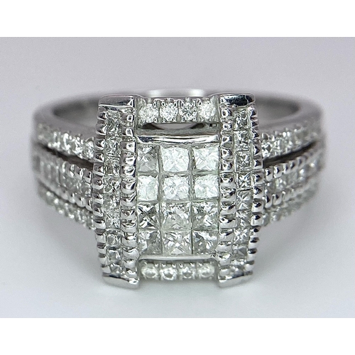 997 - 18K WHITE GOLD DIAMOND RING, APPROX 0.93CT DIAMONDS, WEIGHT 7.6G SIZE N