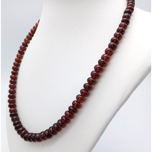 1167 - A 250ctw Garnet Rondelle Gemstone Necklace with Citrine Clasp set in 925 Silver. 42cm length. 49.3g ... 