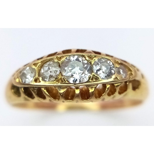 1157 - A VICTORIAN 18K GOLD 5 STONE OLD CUT DIAMOND RING , 2.6gms   size I/J