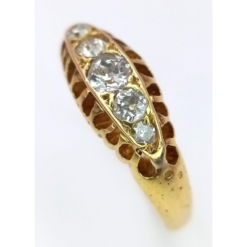 1157 - A VICTORIAN 18K GOLD 5 STONE OLD CUT DIAMOND RING , 2.6gms   size I/J