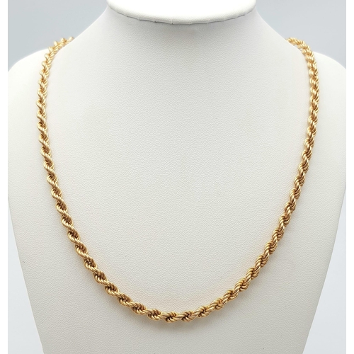 565 - A VINTAGE 9K GOLD ROPE TWIST NECK CHAIN WITH SAFETY CATCH .   13gms    48cms