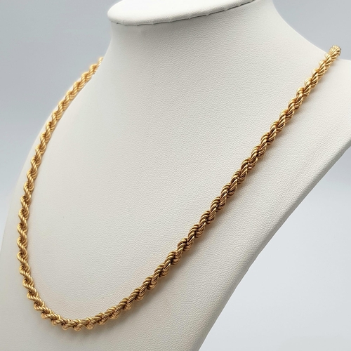 565 - A VINTAGE 9K GOLD ROPE TWIST NECK CHAIN WITH SAFETY CATCH .   13gms    48cms