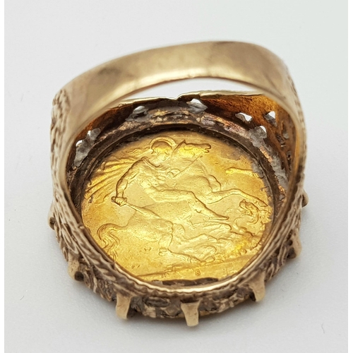 A VICTORIAN 22K GOLD HALF SOVEREIGN SET IN A 9K GOLD RING . 8.7gms size L