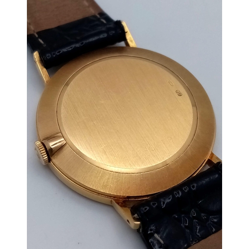 757 - A Vintage 18K Gold and Diamond Cased Rolex Cellini Gents Watch. Black leather strap. 18k gold and di... 