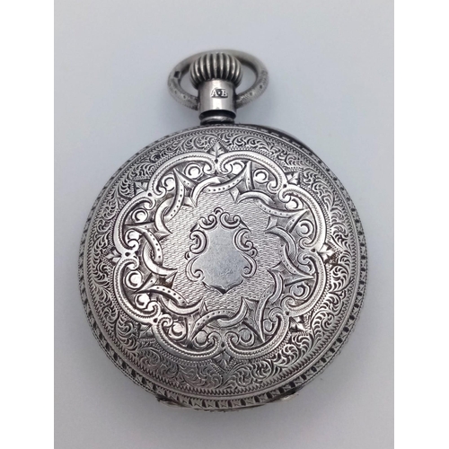 880 - An Antique Miniature Sterling Silver A.W. Waltham Pocket Watch. Top winder. In working order but bec... 