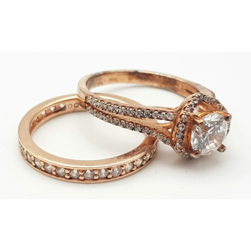 990 - 2 X STERLING SILVER STONE SET WITH ROSE GOLD VERMEIL RINGS, TOTAL WEIGHT 6.5G SIZES O & P