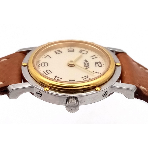 1074 - A FABULOUS HERMES OF PARIS LADIES WRISTWATCH WITH GOLD AND STAINLESS STEEL BODY AND TASTEFUL CREAM D... 