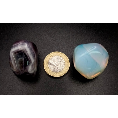 1551 - A Polished Amethyst and Opal Stone - Irregular Shapes. Both 2.5cm x 2.5cm