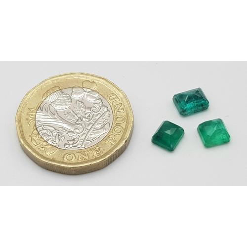 1031 - Three Natural Colour, Untreated, Colombian Emeralds. Emerald Cut. Sizes 0.85, 0.89 and 1.12 Carats.