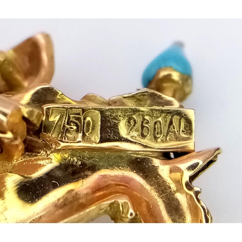 764 - A Vintage 18K Yellow Gold Gemstone and Enamel Horse with Carriage Brooch. Incredible detail with bri... 