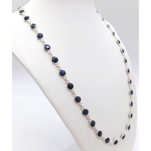 870 - A Blue Sapphire Gemstone Chain Necklace set in 925 Silver. 48g weight. Ref: CD-1149