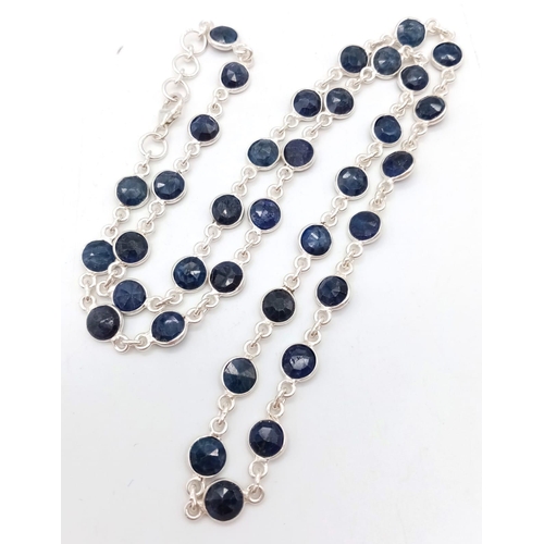 870 - A Blue Sapphire Gemstone Chain Necklace set in 925 Silver. 48g weight. Ref: CD-1149