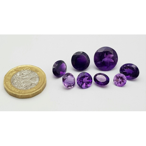 1045 - A Parcel of 8 Amethysts, Top Colour, Assorted Sizes up to 14mm Diameter. 27.94 Carats Total