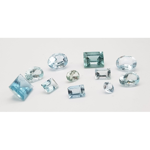 1108 - A Parcel of 10 Aquamarines. Assorted Sizes up to 1cm Length, Assorted Cuts, 20.5 Carats Total.