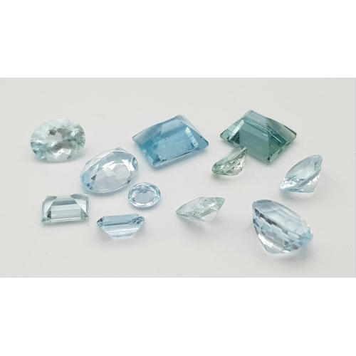 1108 - A Parcel of 10 Aquamarines. Assorted Sizes up to 1cm Length, Assorted Cuts, 20.5 Carats Total.