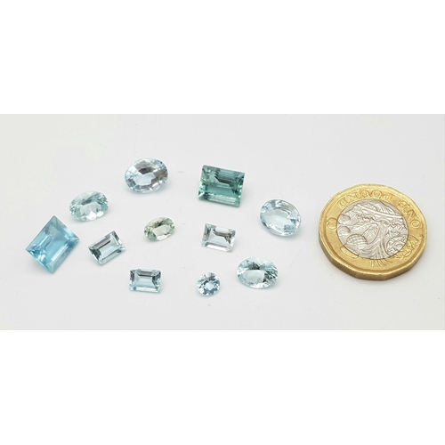 1108 - A Parcel of 10 Aquamarines. Assorted Sizes up to 1cm Length, Assorted Cuts, 20.5 Carats Total.