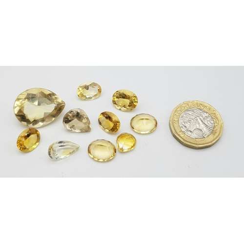 1147 - A Parcel of 10 Citrines. Assorted Sizes up to 2.3cm, Assorted Cuts. 55.96 Carats Total.