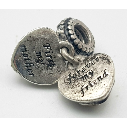 1170 - A PANDORA HEART CHARM ENGRAVED INSIDE WITH 