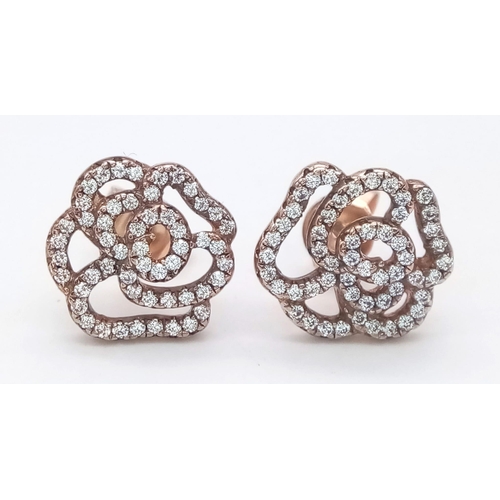 708 - A MATCHING SET OF STERLING SILVER STONE SET WITH ROSE GOLD VERMAIL RING AND STUD EARRINGS, WEIGHT 8G... 