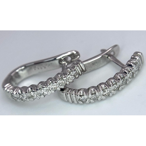 715 - PAIR OF 18K WHITE GOLD DIAMOND SET HOOP EARRINGS, WEIGHT 3G