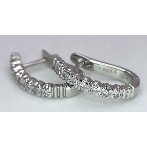 715 - PAIR OF 18K WHITE GOLD DIAMOND SET HOOP EARRINGS, WEIGHT 3G