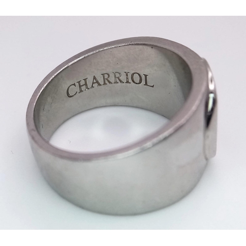 813 - A Designer Charriol 925 Silver Diamond Ring. Size S. 13.35g weight.