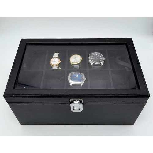 879 - A Parcel of 4 Ladies and Men’s Watches Including a 20 Capacity Black Leatherette Display Case. Watch... 