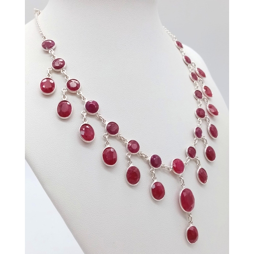 949 - A Fancy Ruby Gemstone Necklace set in 925 Silver. 42cm. Ref: CD-1158