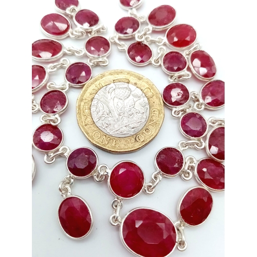 949 - A Fancy Ruby Gemstone Necklace set in 925 Silver. 42cm. Ref: CD-1158