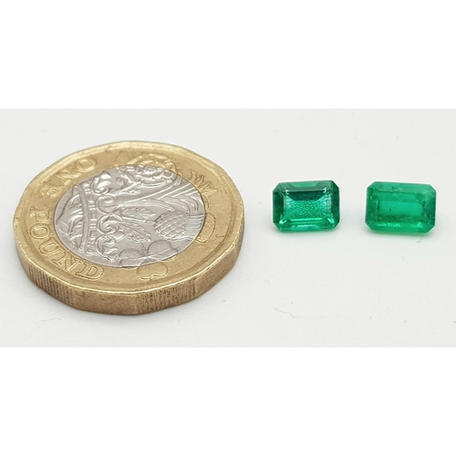 975 - Two Rectangle Cut Colombian Emeralds. 0.89 and 0.91 Carats (1.8 Carats Total).