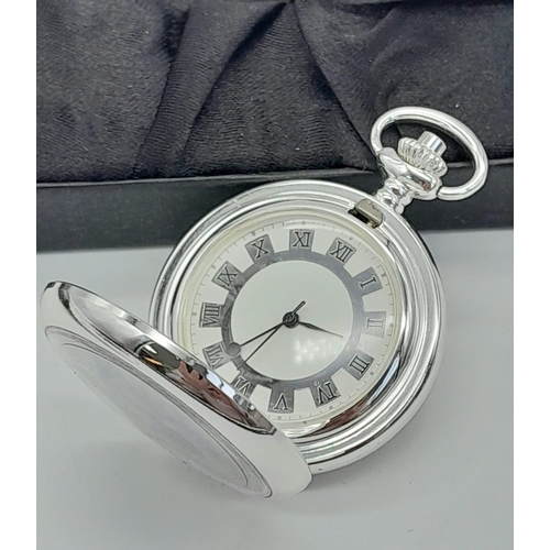 1285 - An Unused Silver Plated Manual Wind ‘SRV-Schools Class 1930-62’ Steam Train Detailed Pocket Watch. 6... 