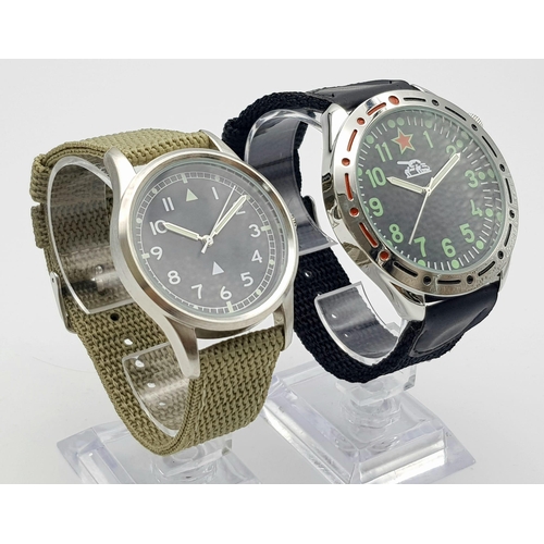 1355 - Two Unworn Military Homage Watches Comprising a 1960’s RAF Design Quartz Watch 41mm Including Crown ... 