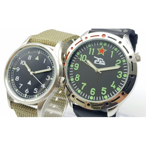 1355 - Two Unworn Military Homage Watches Comprising a 1960’s RAF Design Quartz Watch 41mm Including Crown ... 