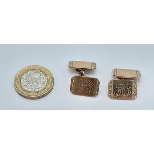 760 - A PAIR OF SOLID 9K GOLD MONOGRAMMED CUFFLINKS (INITIALS ARE J H J)   9.4gms