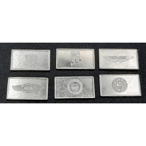 761 - A SELECTION OF 6 BEST BRITISH CAR MANUFACTURERS MINI PLAQUES WITH LOGO AND CARS AND DATES. BRANDS TO... 