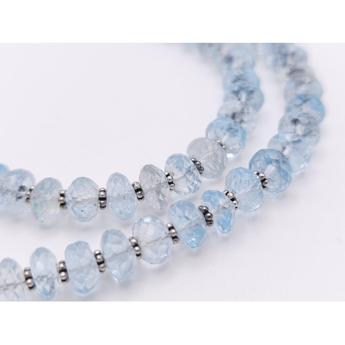 1299 - A 210ctw Blue Topaz Gemstone Single Strand Rondelle Necklace with Sapphire Clasp set in 925 Silver. ... 