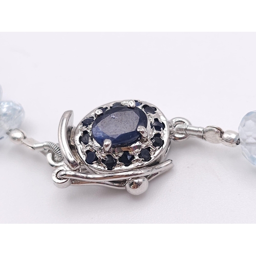 1299 - A 210ctw Blue Topaz Gemstone Single Strand Rondelle Necklace with Sapphire Clasp set in 925 Silver. ... 