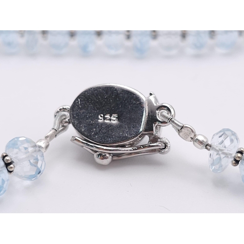 1299 - A 210ctw Blue Topaz Gemstone Single Strand Rondelle Necklace with Sapphire Clasp set in 925 Silver. ... 