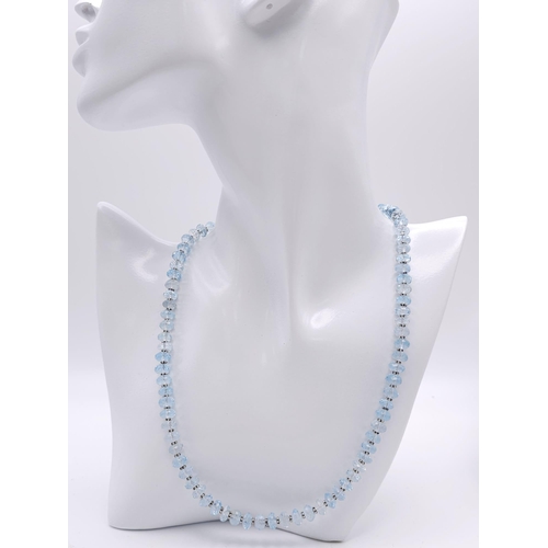 1299 - A 210ctw Blue Topaz Gemstone Single Strand Rondelle Necklace with Sapphire Clasp set in 925 Silver. ... 