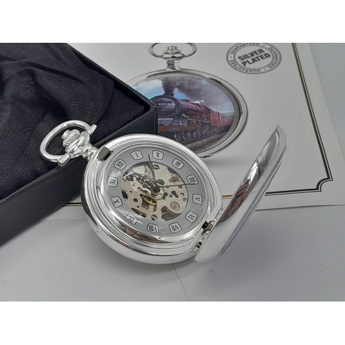 1306 - An Unused Silver Plated Manual Wind ‘Princess Royal Class 1933-62’ Steam Train Detailed Pocket Watch... 