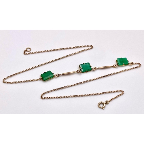 1350 - 3 EMERALD RECTANGLES ON A 9K GOLD NECKLACE  ,   2.5gms