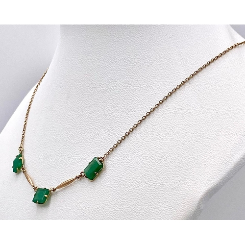 1350 - 3 EMERALD RECTANGLES ON A 9K GOLD NECKLACE  ,   2.5gms