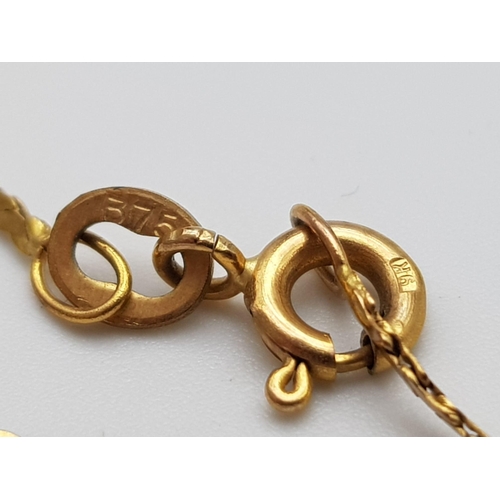 1375 - A 9K yellow gold delicate bracelet. Total weight 0.75G. Total length 18cm.