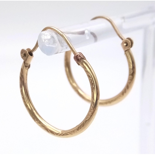 1513 - A Pair of 9K Yellow Gold Small Hoop Earrings. 0.77g weight.