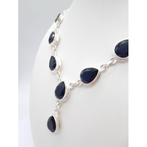 1532 - A Blue Stone 925 Silver Necklace. 48cm.