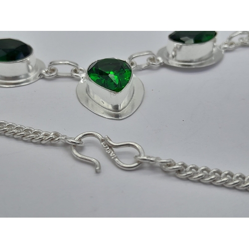 1539 - A Green Stone 925 Silver Necklace. 42cm.