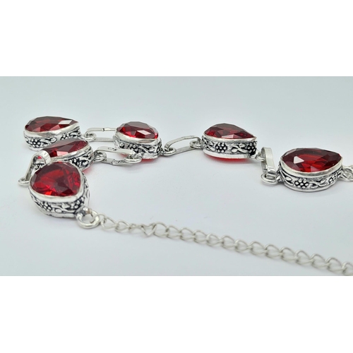 1546 - A Red Stone 925 Silver Necklace. 42cm